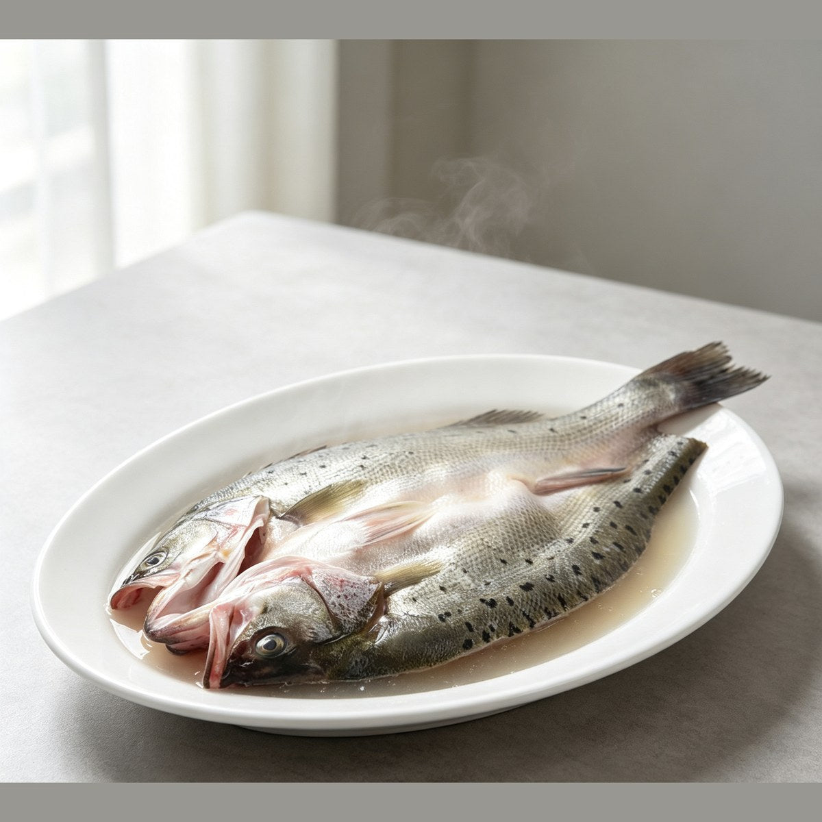 Fresh whole sea bass, ready to be filleted